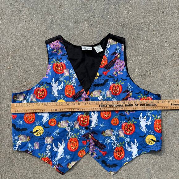 Vintage 90s Basic Editions Halloween Vest Jack'o'Lantern Ghost Bat Full Moon 2X - Picture 5 of 7